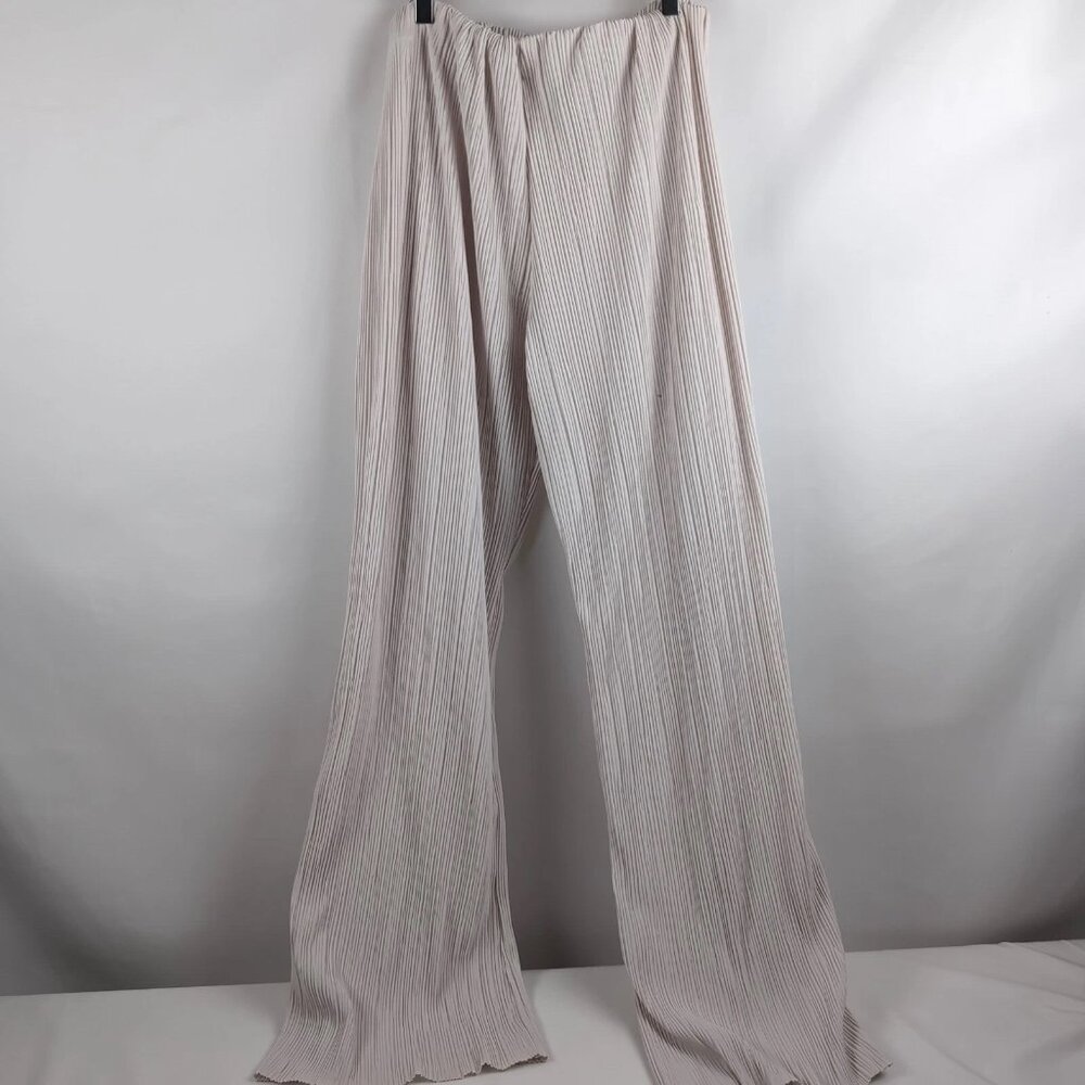 Zara Women's Beige Ruffled Pants Straight Leg Flared Relaxed Fit, Size Medium